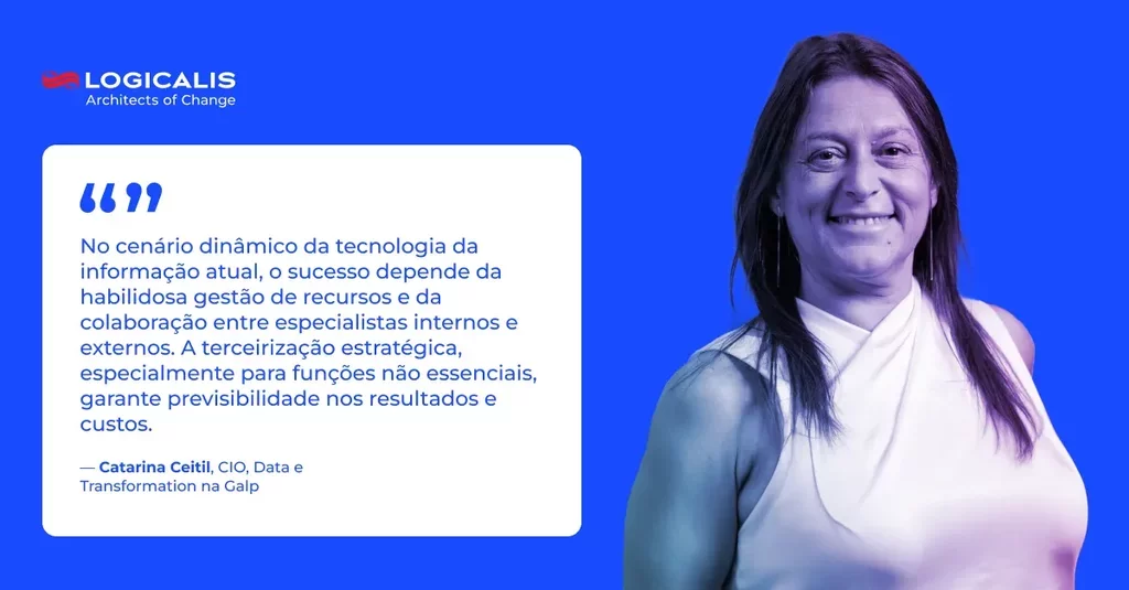 No cenário dinâmico da tecnologia da informação atual, o sucesso depende da habilidosa gestão de recursos e da colaboração entre especialistas internos e externos. A terceirização estratégica, especialmente para funções não essenciais, garante previsibilidade nos resultados e custos. Catarina Ceitil, CIO, Data e Transformation na Galp